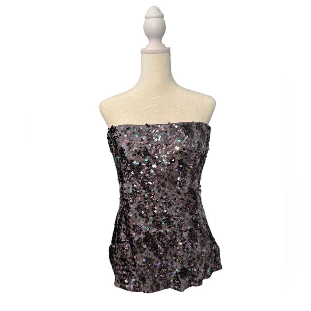Express Top Women Gray Sequin Strapless Tube Pull… - image 1